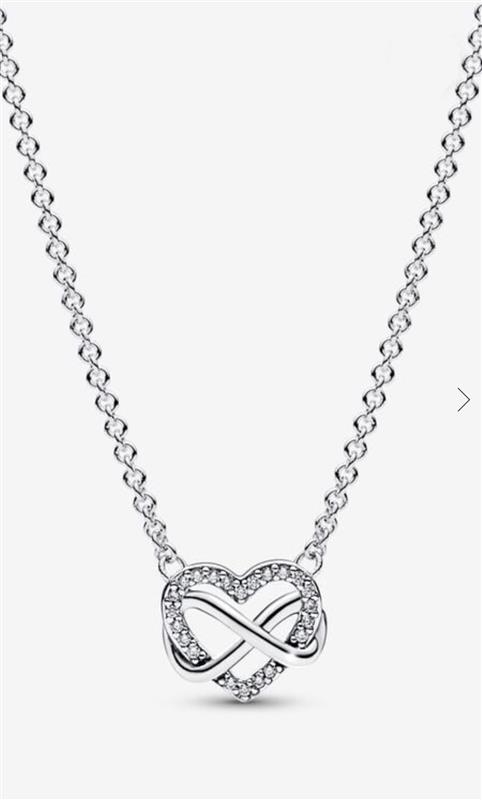 Pandora's "Sparkling Infinity Hear Collier Necklace" is $88 on the Pandora website. 